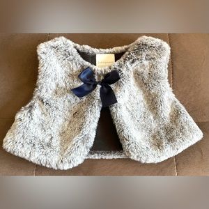 18 months baby girl infant faux fur gray blue bow vest cozy glam